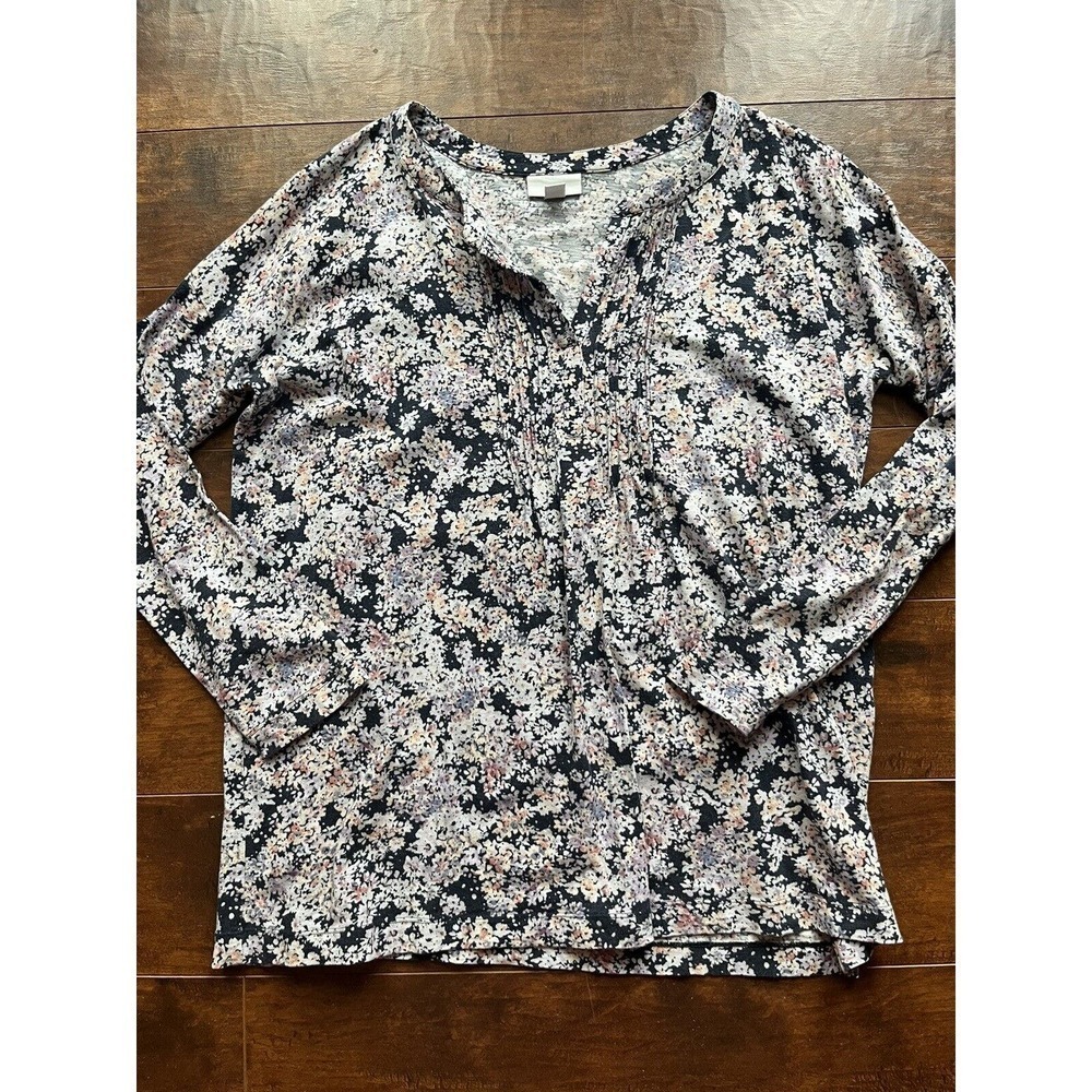 J. Jill Floral Print Pop Over Button Casual Shirt Blouse Womens M Petite